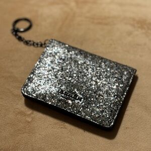 COACH Silver Blue Glitter Mini Keychain Wallet